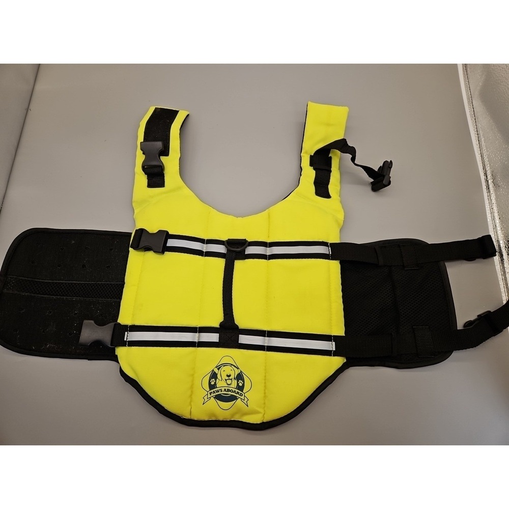 Paws Aboard Dog Life Jacket Vest Yellow Reflective Safety Handle Medium